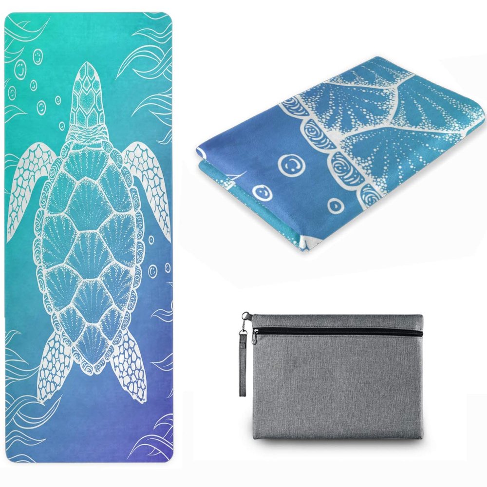 Naanle Sea Turtle Yoga Mat with Carrying Bag Set, Turtle Exercise Mat Foldable Non Slip Travel Lightweight Workout Rug for Home Gym Yoga Pilates Stretching Floor Fitness 71x26 in