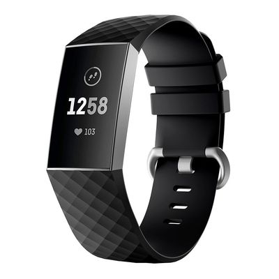 INF Silicone Watch Band Compatible with Fitbit Charge 3/4 activity bracelet, Wrist Strap for Women/Men, Adjustable Breathable Sport Replacement Band(Black)