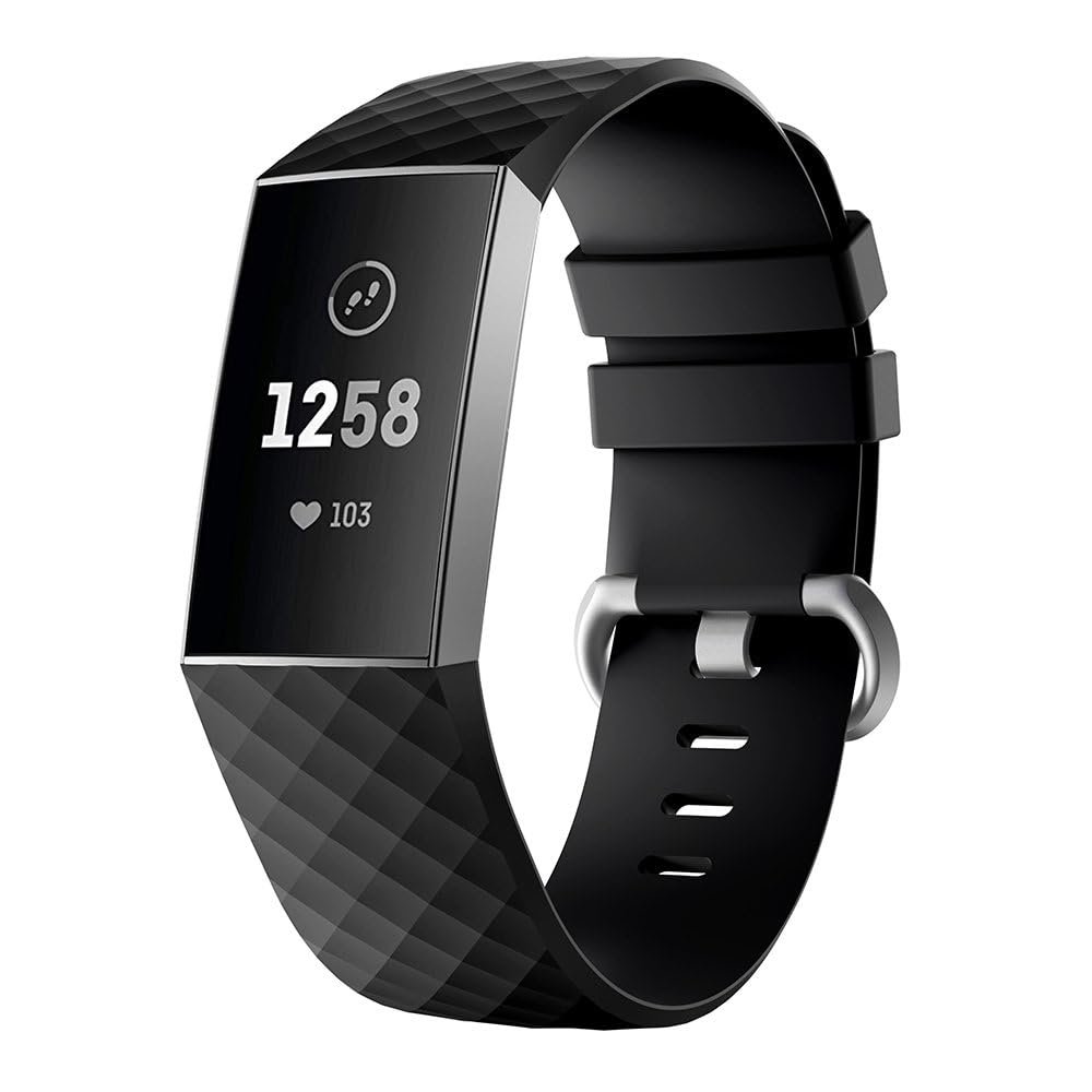 INF Silicone Watch Band Compatible with Fitbit Charge 3/4 activity bracelet, Wrist Strap for Women/Men, Adjustable Breathable Sport Replacement Band(Black)