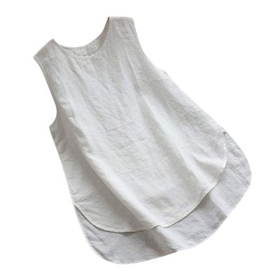 ZBYY Women's Sleeveless Linen Tank Top Casual Blouse Tunic Solid Color Round Neck Soft Plus Size Shirts Blouses