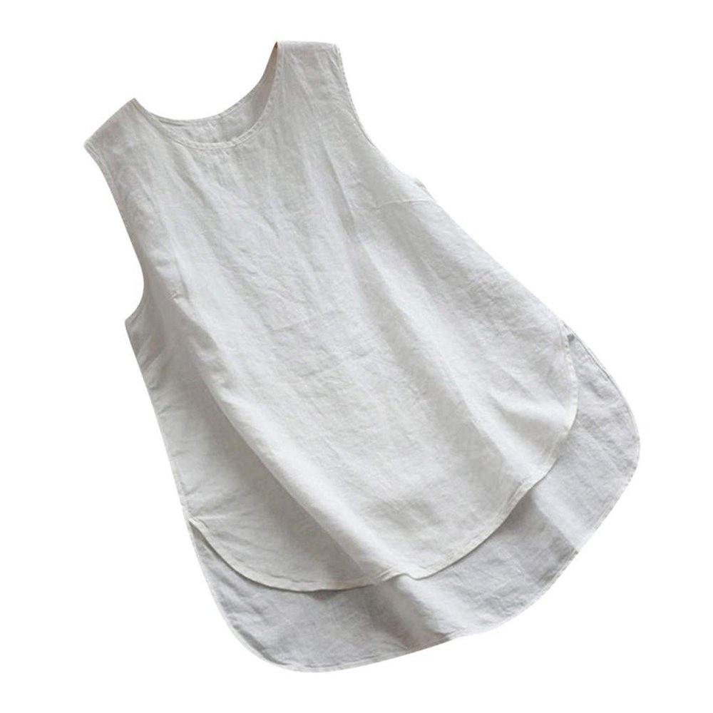 ZBYY Women's Sleeveless Linen Tank Top Casual Blouse Tunic Solid Color Round Neck Soft Plus Size Shirts Blouses