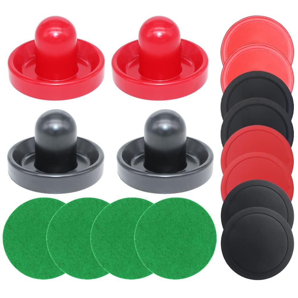 BQSPT Air Hockey Paddles and Pucks, Goal Handles Replacement Accessories for Game Tables (4 Striker 96mm with Pads, 8 Pucks 64mm Thick and Thin)