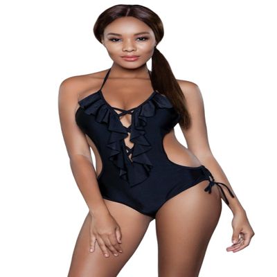Be Wicked 1970 Violet Swimsuit, Black, Large