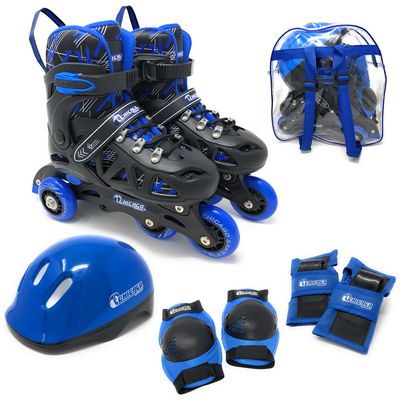 Chicago Inline Training Roller Skates with Protective Gear for Kids Durable, Top Performance Roller Blades - Wrist Guards, Kneepads & Backpack Padded High-Top Boots,64mm Wheels - Indoor/Outdoor Use