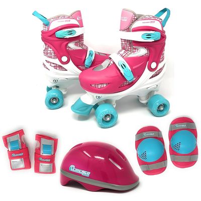Chicago Roller Skates for Girls & Boys with Protective Gear Helmet, Knee Pads & Wrist Guards Durable Top Performance Indoor/Outdoor Use, Safety High Top Boot, 60mm PU Wheels with Secure Buckles