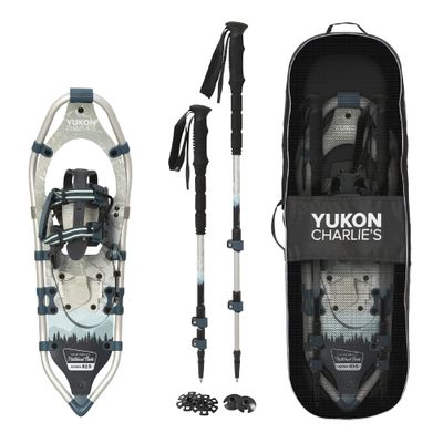 Yukon Charlie's National Park V Frame Aluminum Snowshoe Kit, 9"x30" (Snowshoes, Bag, Poles, and Baskets), Black