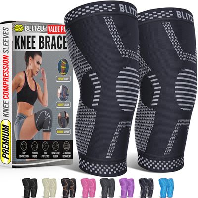 Knee Brace for Meniscus Tear 2 Pack, Knee Compression Sleeve for Men and Women, Knee Support for Arthritis, Swelling, Inflammation, ACL, Pain Relief, Running, Workout, Sports and Recovery Jet Black M