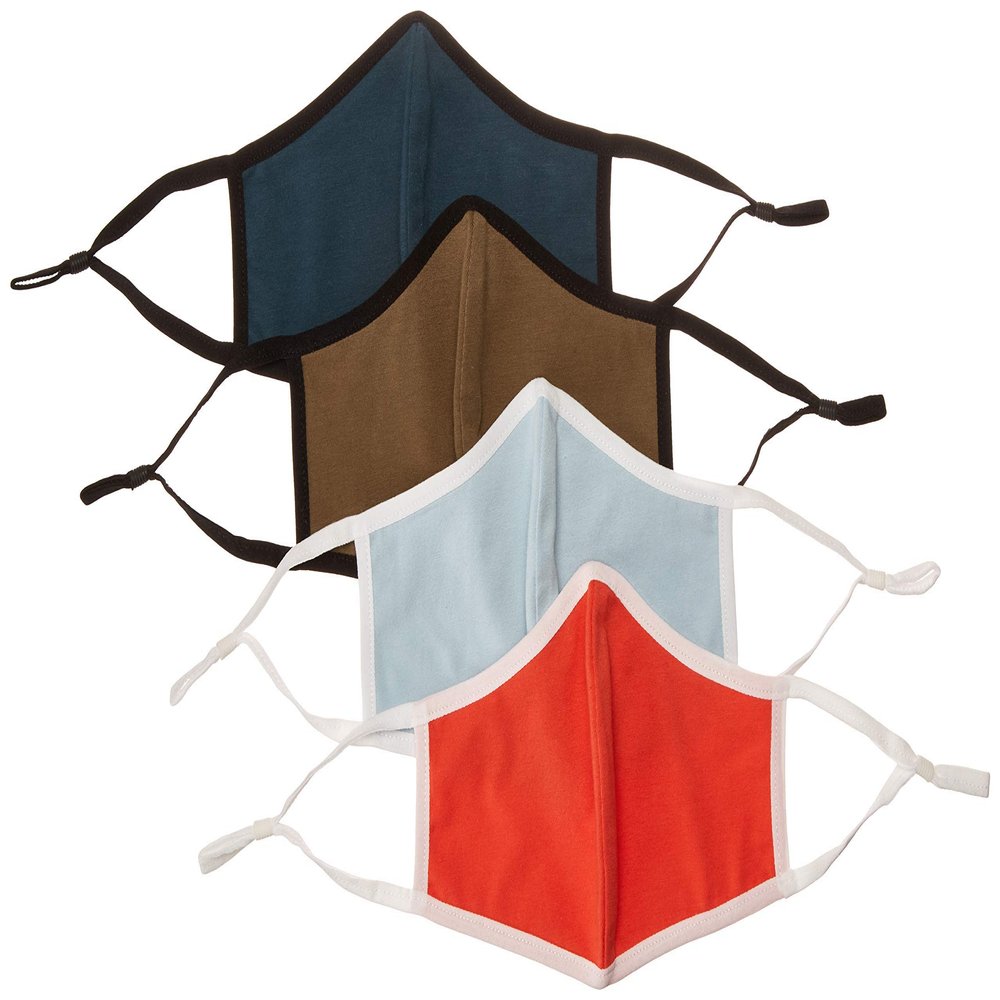 Quality Durables Unisex-Adult's 4-Pack Knit Washable Reusable Face Mask with Elastic Ear Loop, Grey/Orange/Olive/Light Blue, Small/Medium