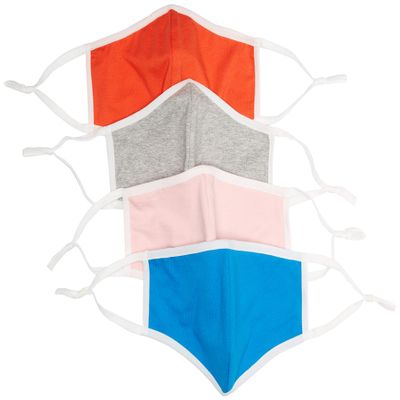Quality Durables Unisex-Adult's 4-Pack Washable Reusable Face Mask with Elastic Ear Loop, Orange/Pink/Heather Grey/Blue, Small/Medium