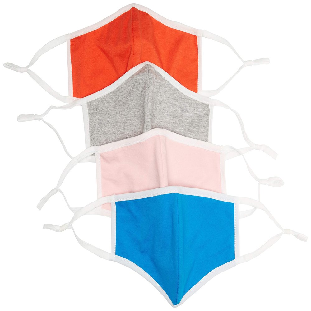 Quality Durables Unisex-Adult's 4-Pack Washable Reusable Face Mask with Elastic Ear Loop, Orange/Pink/Heather Grey/Blue, Small/Medium