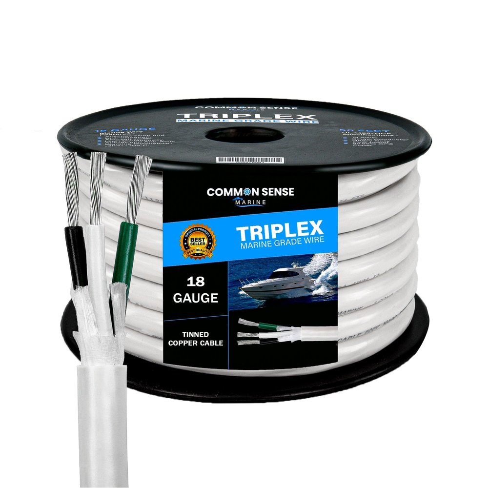 18 Gauge 3 Conductor Marine Wire - 50 ft Triplex Round Marine Grade Wire Tinned Copper Oxygen-Free Insulated - 18/3 AWG UL 1426 Standard PVC Wire for Boat, Automotive, Speakers, Camper & Trailers