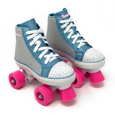 Chicago Girls Fashion Quad Skates Glitter High-Top, Flashing Lights, 54mm Urethane Wheels, Adjustable Trucks, Indoor & Outdoor Use