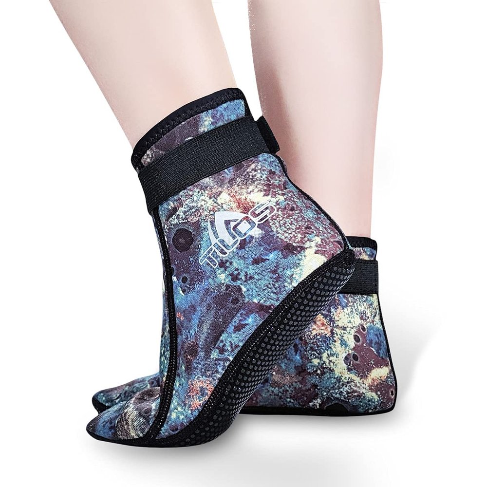 Tilos 2mm Neoprene Cinch Socks - Hypoallergenic, Non-Slip, Durable Water Socks for Diving, Snorkeling, Water Aerobics & More (3XL, Green Camo)