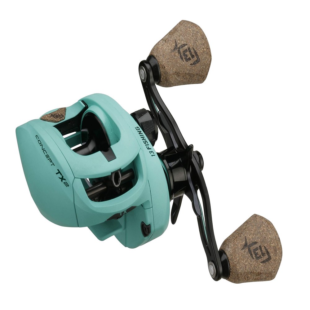 13 FISHING - Concept TX2 Baitcast Reel 200 Size- 7.5:1 Gear Ratio - Left Hand Retrieve (Fresh+Salt) - TX2-7.5-LH, Seafoam Green