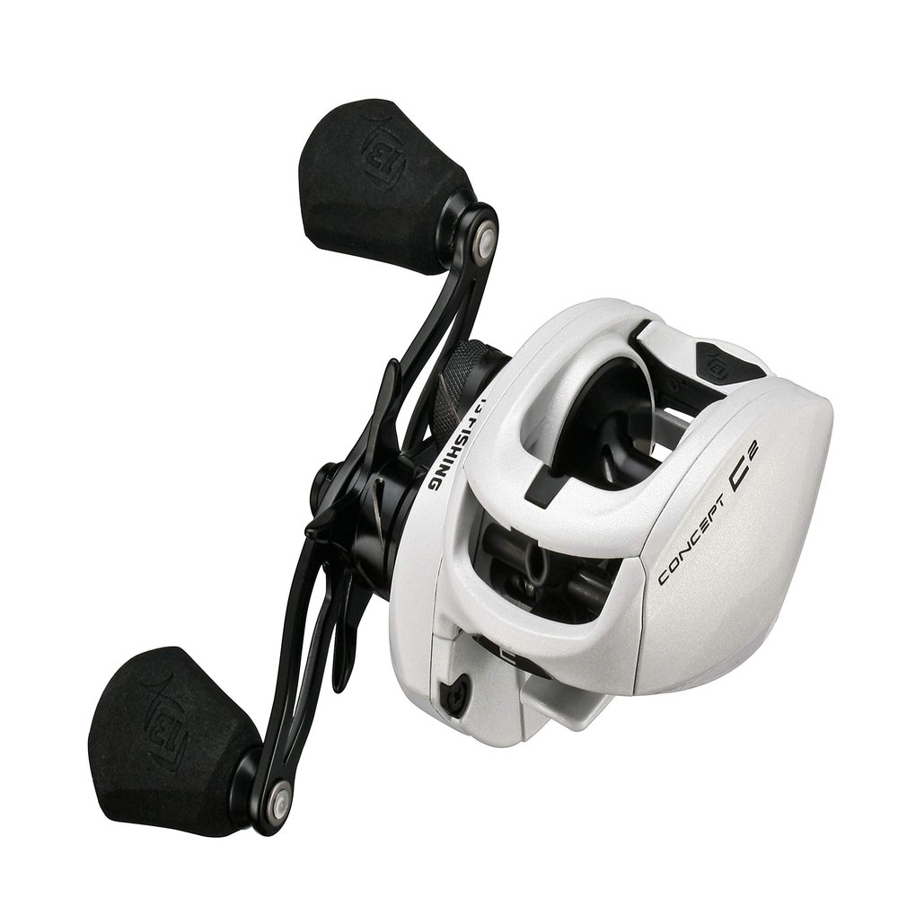 13 FISHING - Concept C2 - Low-Profile Baitcast Fishing Reel - 5.6:1 - Right Hand Retrieve (Fresh+Salt) - C2-5.6-RH,White
