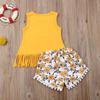 1-5T Toddler Baby Girl Dinosaur Outfits Set Letter Pink Tank Tee Tops+Dinosaur Short Pants Clothes Set (Sunflower 1, 1T-2T) view 2