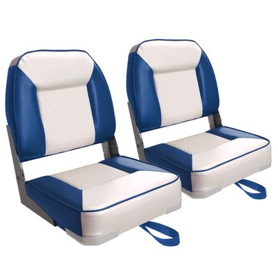 XGEAR Deluxe Low Back Boat Seat, Fold-Down Fishing Boat Seat (2 Seats) (C-White/Blue)