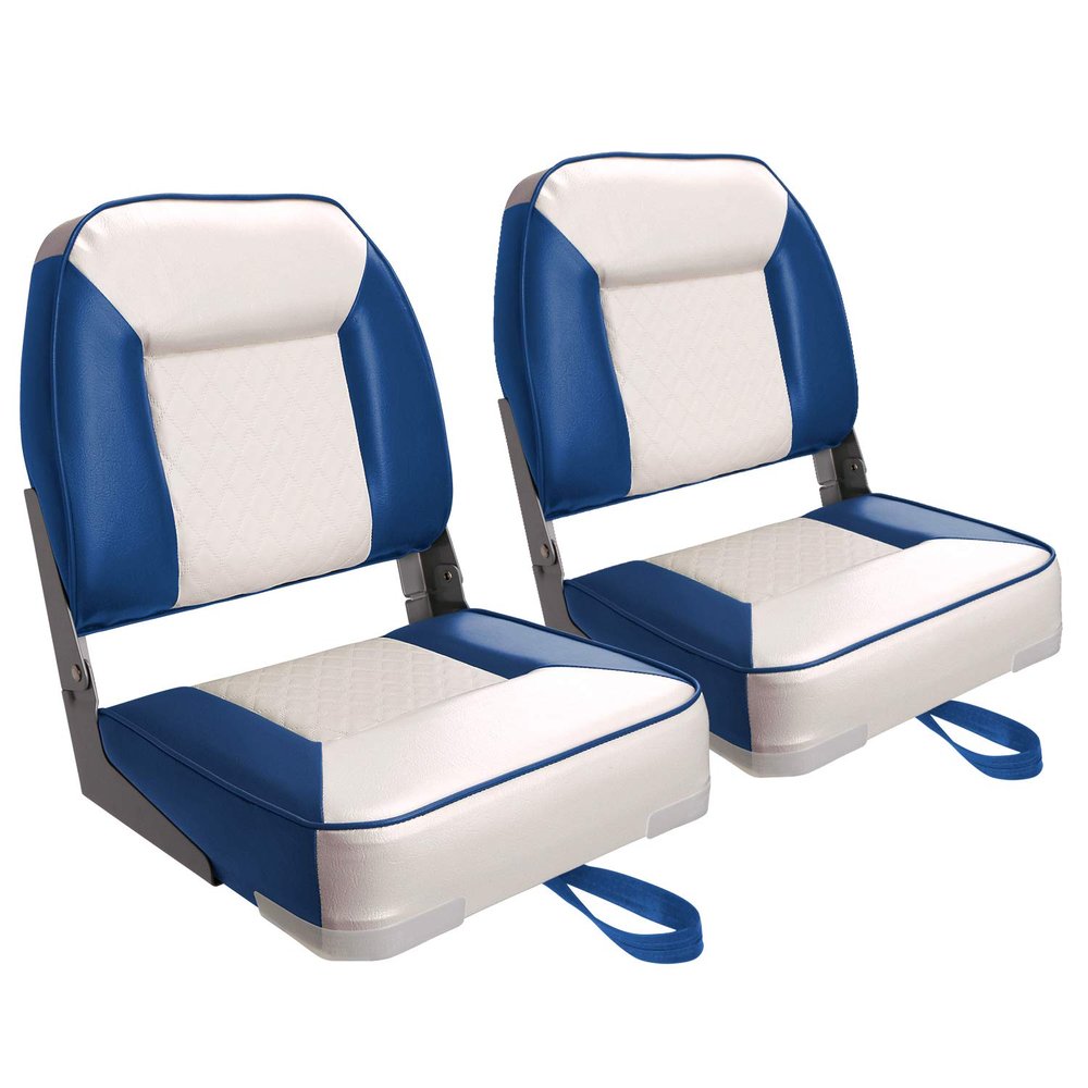 XGEAR Deluxe Low Back Boat Seat, Fold-Down Fishing Boat Seat (2 Seats) (C-White/Blue)