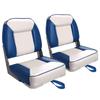 XGEAR Deluxe Low Back Boat Seat, Fold-Down Fishing Boat Seat (2 Seats) (C-White/Blue) view 1