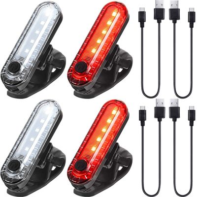 4 Pieces USB Rechargeable LED Bicycle Light Rear and Front Bike Light Waterproof Bike Headlight and Taillight, 4 USB Cables Included