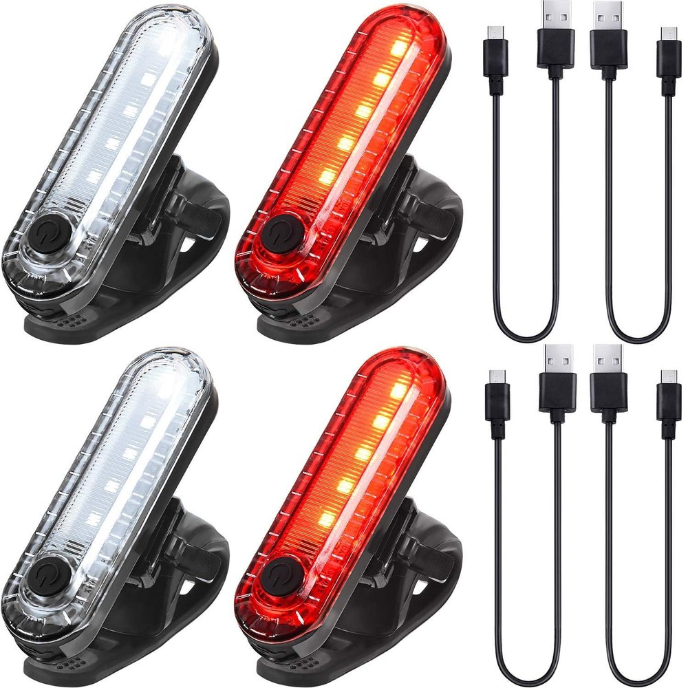 4 Pieces USB Rechargeable LED Bicycle Light Rear and Front Bike Light Waterproof Bike Headlight and Taillight, 4 USB Cables Included