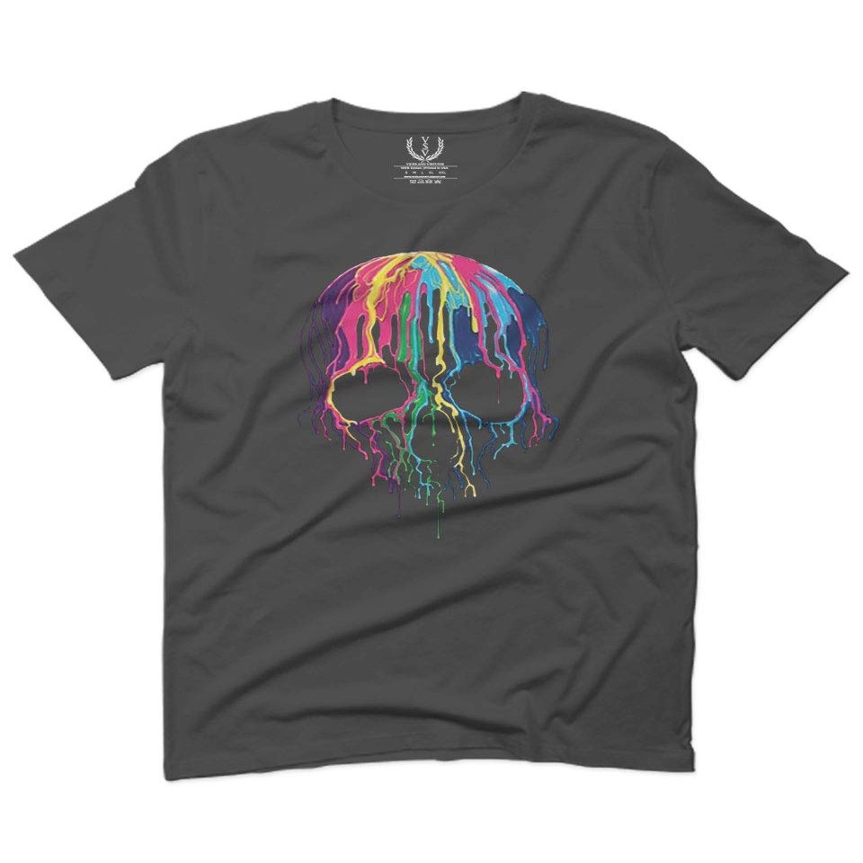 0292. Cool Graphic Skull Melting Streetwear Hip hop Society for Men T Shirt (Charcoal, 2X-Large)
