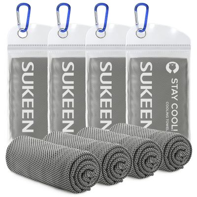Sukeen 4 Pack Cooling Towel (40"x12"), Ice Towel, Soft Breathable Chilly Microfiber Towel for Yoga, Sport, Running, Gym, Workout, Camping, Fitness, Workout & More Activities (Dark Grey)