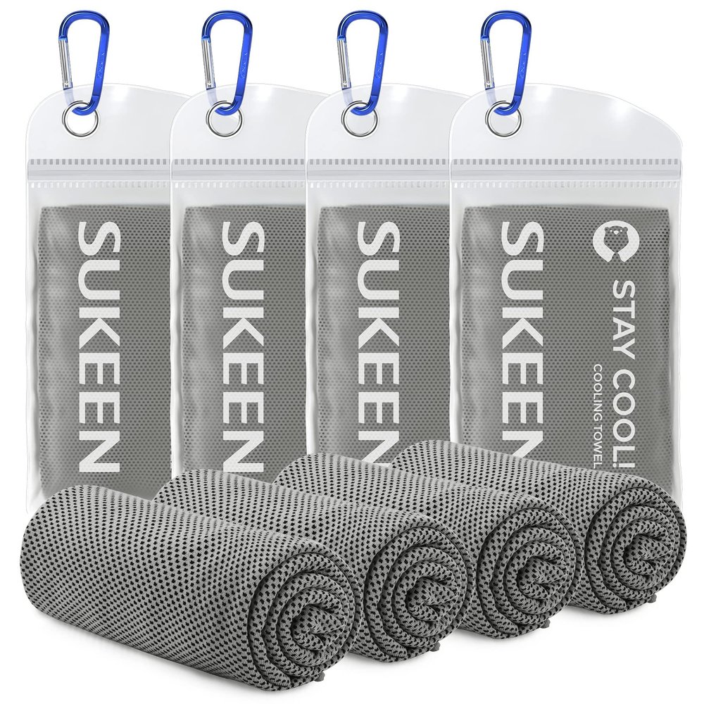 Sukeen 4 Pack Cooling Towel (40"x12"), Ice Towel, Soft Breathable Chilly Microfiber Towel for Yoga, Sport, Running, Gym, Workout, Camping, Fitness, Workout & More Activities (Dark Grey)