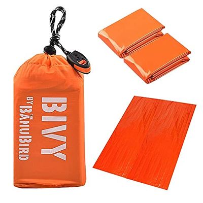 2/3 pcs/Set Outdoor Emergency Sleeping Bag Thermal Keep Warm Waterproof Mylar First Aid Emergency Blanke Camping Survival Gear (Orange)