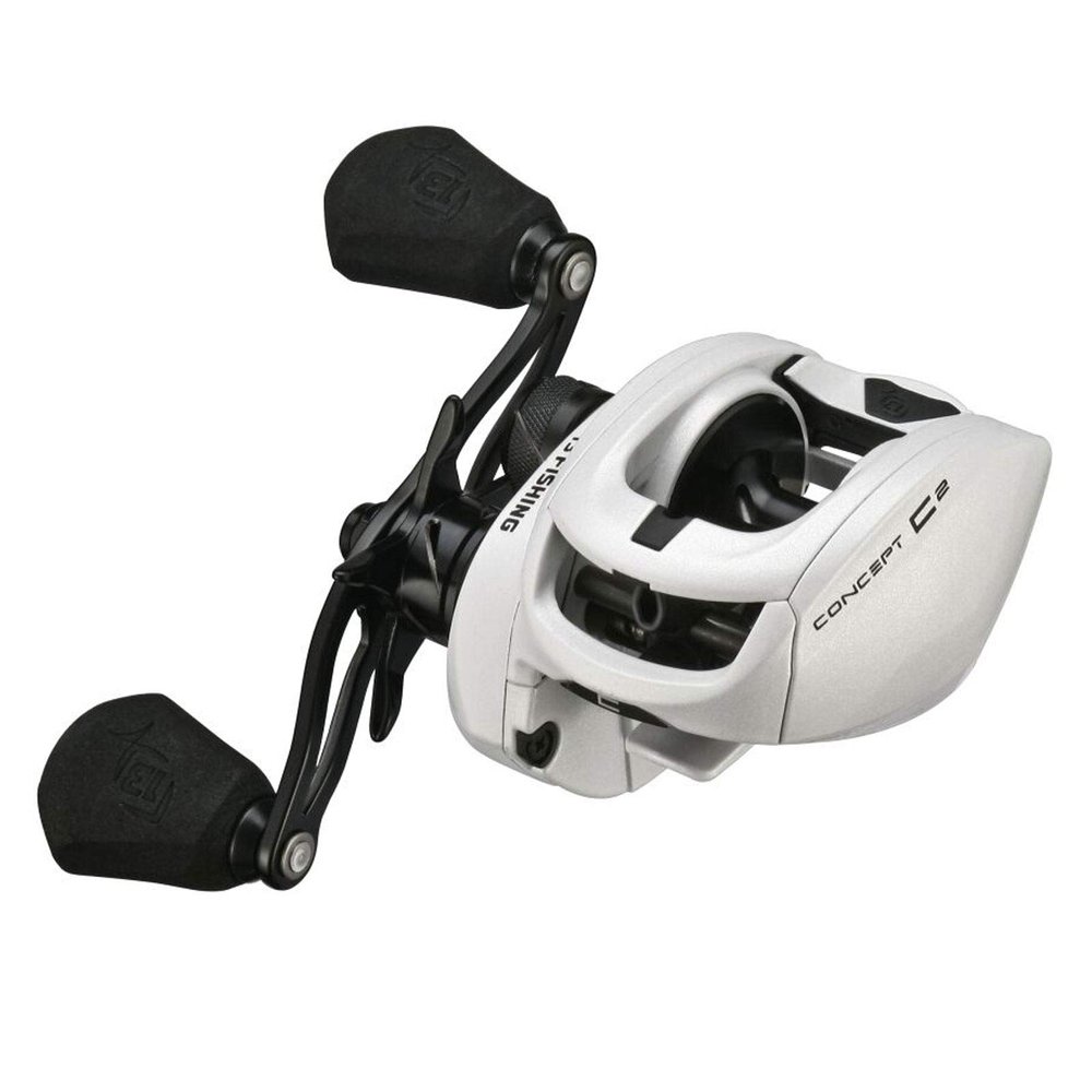 13 FISHING - Concept C2 - Low-Profile Baitcast Fishing Reel - 8.3:1 - Left Hand Retrieve (Fresh+Salt) - C2-8.3-LH,White