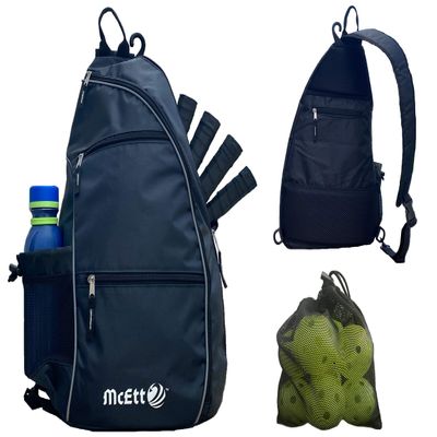 McEtt Pickleball Sling Bag & Mesh Ball Bag Adjustable Crossbody Backpack for Women Men Holds Pickleballs, Paddles, Water Bottle, Gear