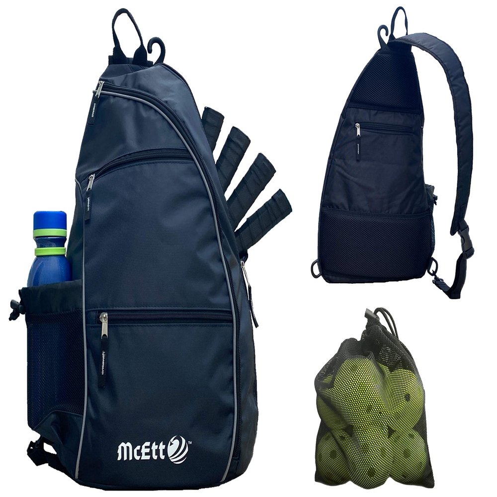 McEtt Pickleball Sling Bag & Mesh Ball Bag  Adjustable Crossbody Backpack for Women Men  Holds Pickleballs, Paddles, Water Bottle, Gear