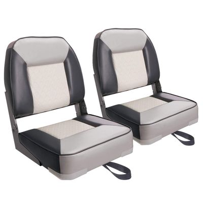 XGEAR Deluxe Low Back Boat Seat, Fold-Down Fishing Boat Seat (2 Seats) (C-White/Charcoal)