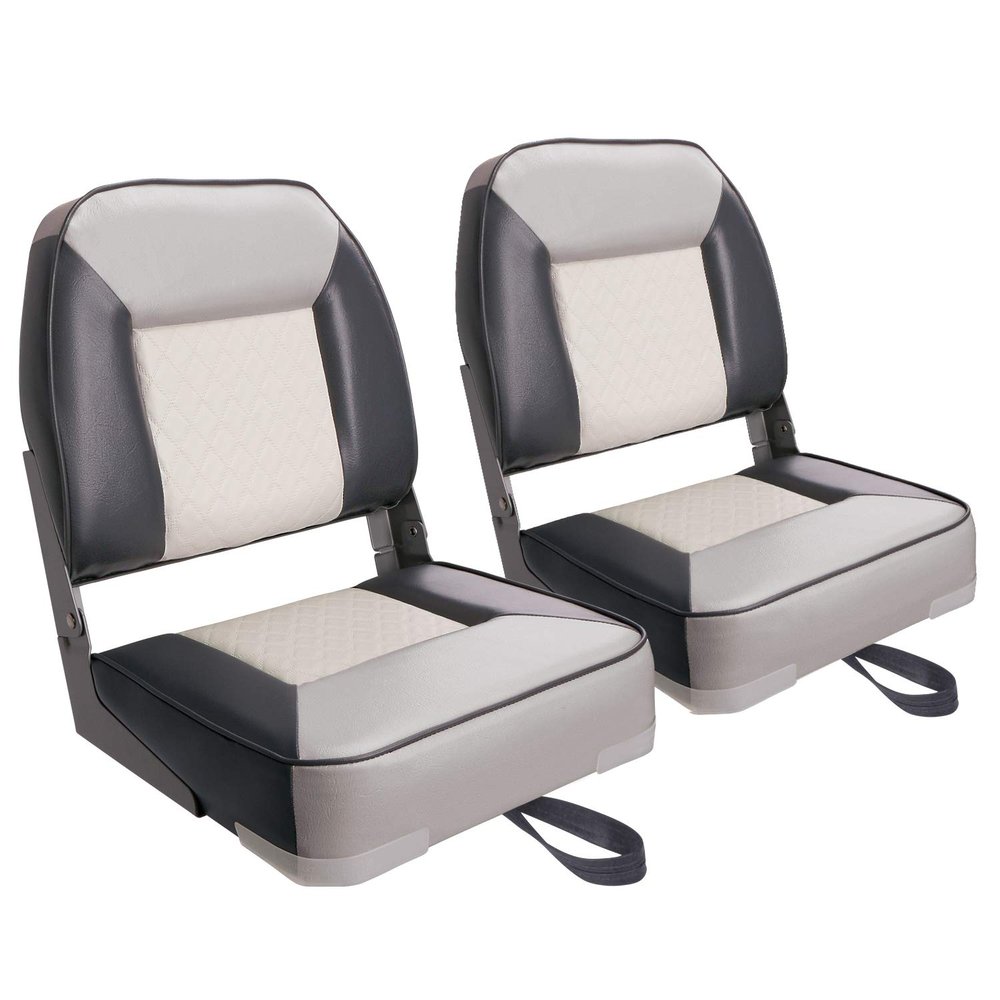 XGEAR Deluxe Low Back Boat Seat, Fold-Down Fishing Boat Seat (2 Seats) (C-White/Charcoal)