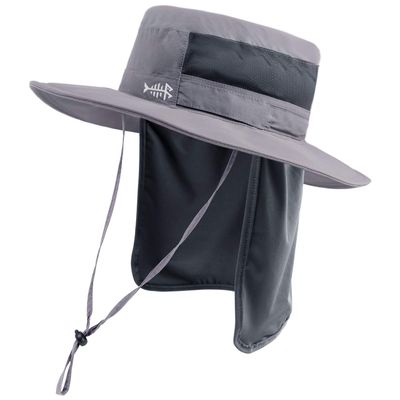 BASSDASH UPF 50+ Sun Fishing Hat Water Resistant with Detachable Neck Flap Light Grey