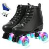 XUDREZ Roller Skates Adjustable Soft Leather High-top Roller Skates Four-Wheel Roller Skates Fun Shiny Roller Skates for Adult, Boys, Girls view 1