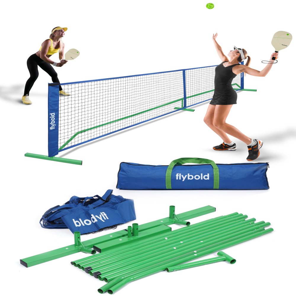 flybold Pickleball Nets | Portable Net Regulation Size Equipment Lightweight Sturdy Interlocking Metal Posts with Carrying Bag for Indoor Outdoor Pickle Ball Game Court | Full Court Size- 22ft