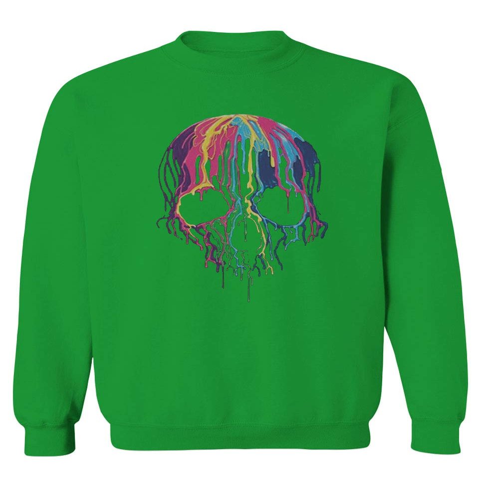 0292. Cool Graphic Skull Melting Streetwear Hip hop Society Men's Crewneck Sweatshirt (Irish Green Small)