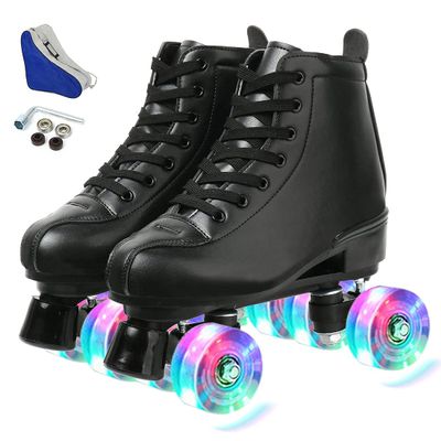 XUDREZ Roller Skates Adjustable Soft Leather High-Top Four-Wheel Fun Shiny for Adult, Boys, Girls