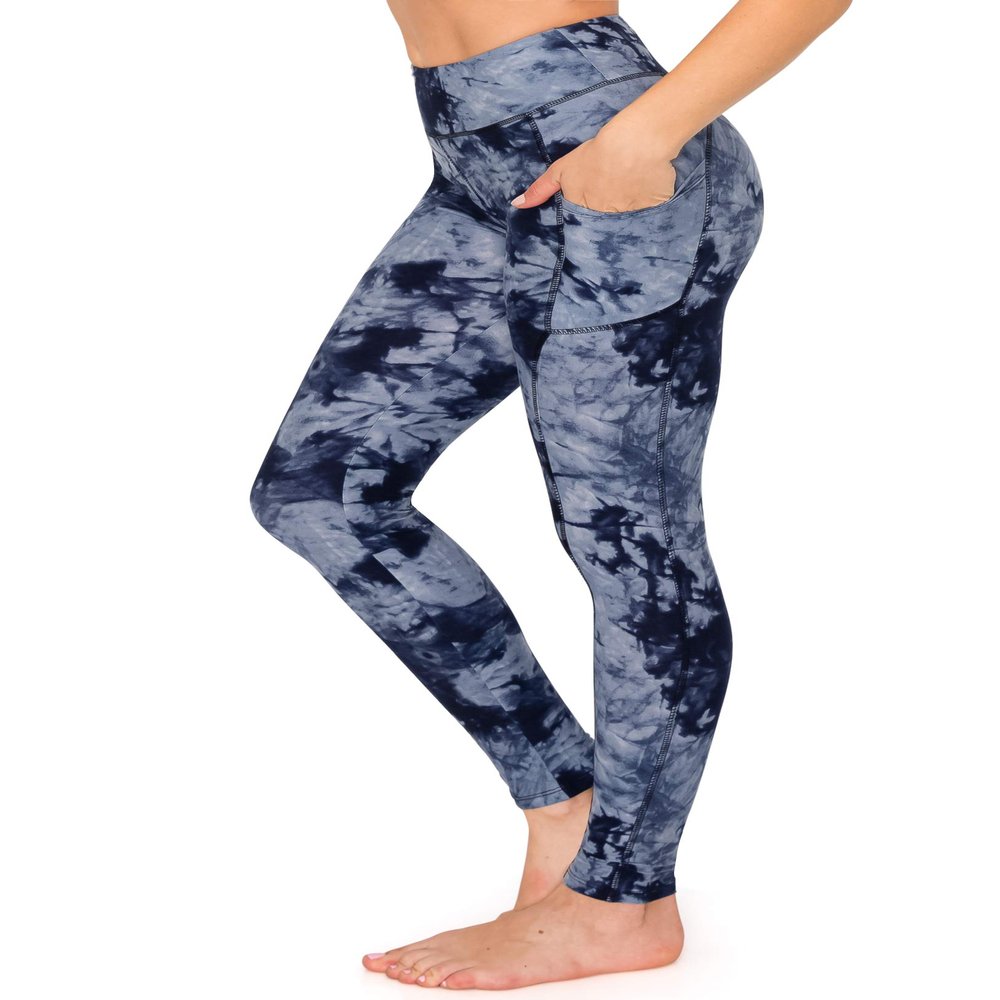 ALWAYS Women's Tie Dye Yoga Pants with Pockets - High Waist Premium Soft Tummy Control Workout Stretch Leggings 1911 Navy L