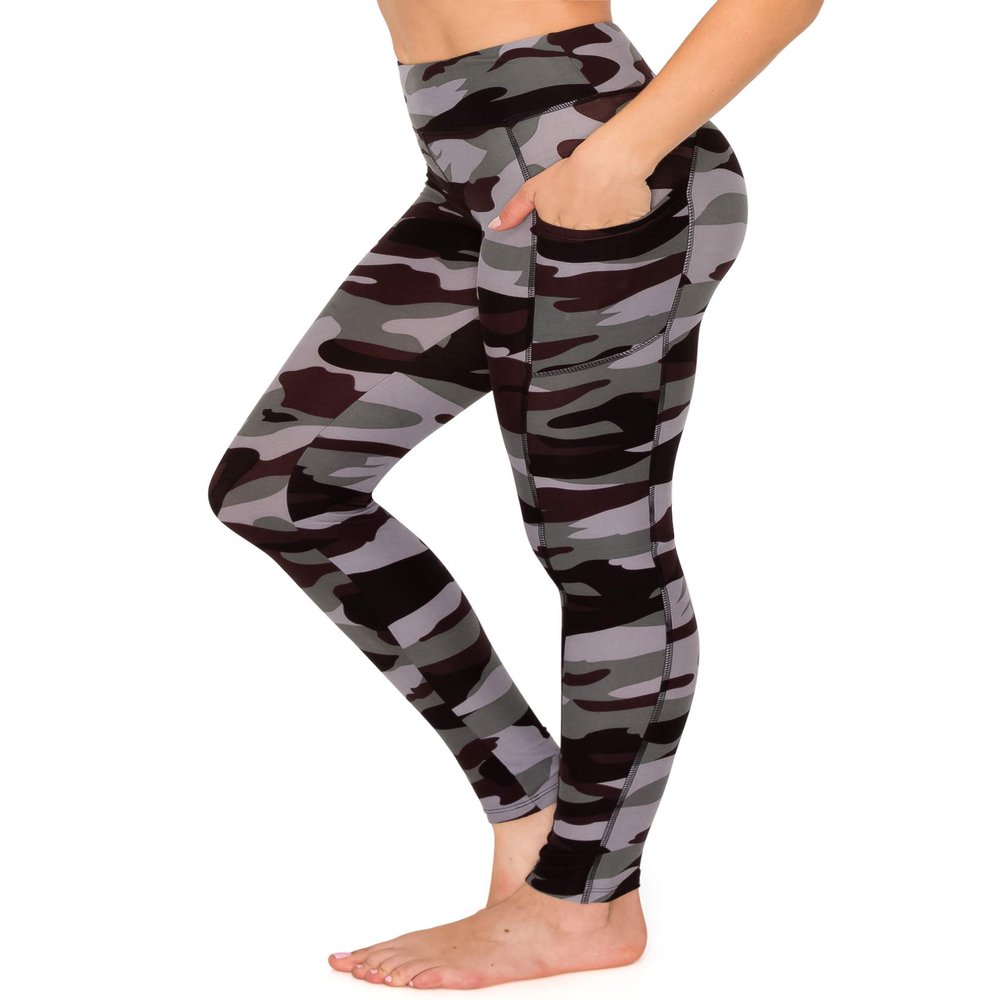 ALWAYS Women's Camo Yoga Pants with Pockets - High Waist Premium Soft Tummy Control Workout Stretch Leggings 1850 1XL