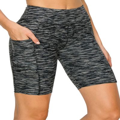 ALWAYS Women's Yoga Shorts with Pockets - High Waist Premium Soft Workout Stretch Compression Bike Pants Space Dye Black One Size