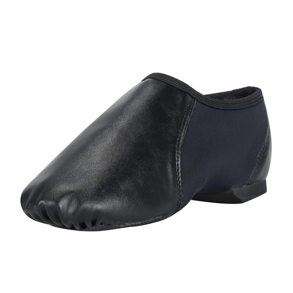 Linodes Unisex PU Leather Upper Slip-on Jazz Shoe with Circle Elastic for Women and Men's Dance Shoes-BLACK-6M