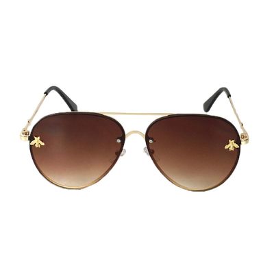 Blue Island Fashion Culture Women's Buzzed Bee Charm 60mm Aviator Sunglasses (Brown Ombre)