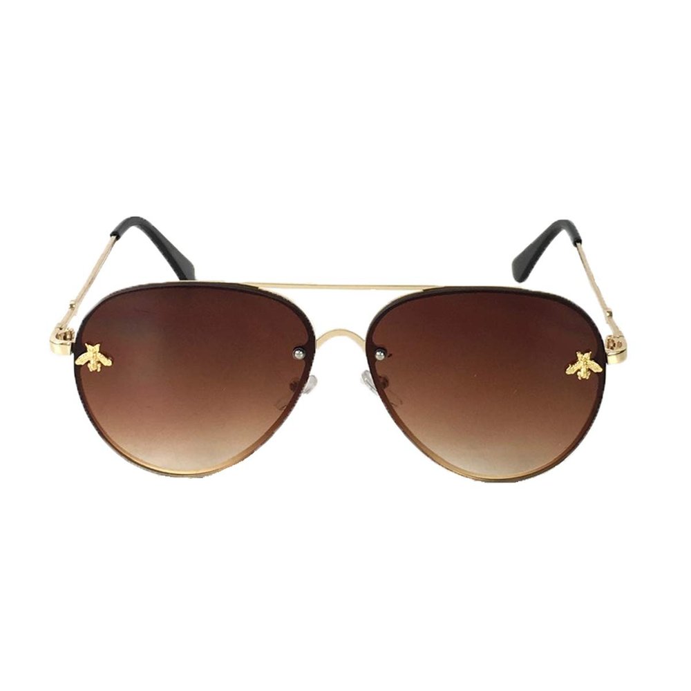 Blue Island Fashion Culture Women's Buzzed Bee Charm 60mm Aviator Sunglasses (Brown Ombre)