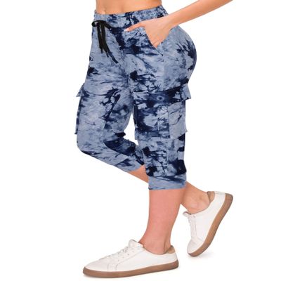 ALWAYS Womens Cargo Capri Jogger Sweatpants with Pockets  Super Soft Stretch Lounge Pants, Casual Joggers for Women, Daily Wear & Travel, Tie Dye 1911 Navy S