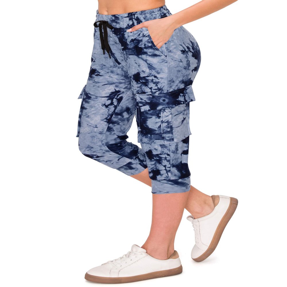ALWAYS Womens Cargo Capri Jogger Sweatpants with Pockets  Super Soft Stretch Lounge Pants, Casual Joggers for Women, Daily Wear & Travel, Tie Dye 1911 Navy S