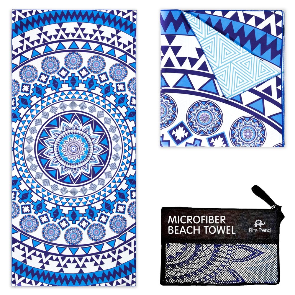 Elite Trend Microfiber Beach Towel for Adults with Bag - Extra Large 78x35 inch Lightweight Sand Free Quick Dry Towel for Travel, Swimming, Yoga, Camping (Blue Angel)