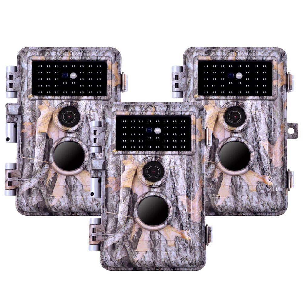 Folgtek 3-Pack Trail Cameras Game Cam 32MP Image 1296P Video with Invisible Infrared Night Vision IP66 Waterproof & Fast Trigger Time, Wide Angle Deer Cameras for Wildlife, Time Lapse Observation