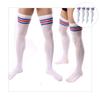 Wixine 2Pairs/4Pcs Red & Blue Stripes Men Soccer Thigh Stocks High Stockings Velvet Sport Striped Long Socks (Red & Blue) view 1